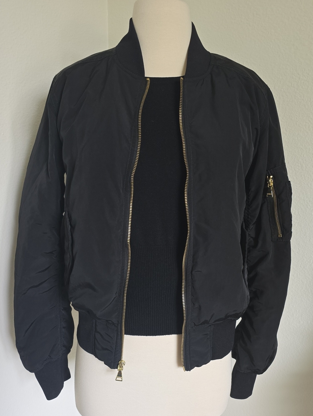 Express Black Bomber Jacket with Gold Zippers